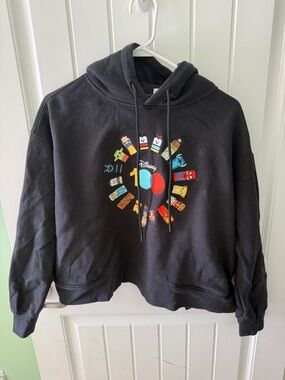 Disney Black Hoodie with Colorful Disney 100 Character Medallion